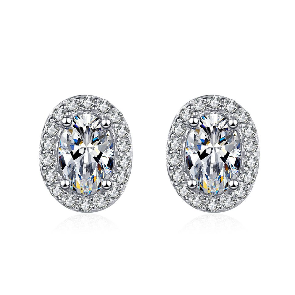 Oval-Cut Halo Moissanite Stud Earrings - 925 Sterling Silver, 0.5ct / 1ct Per Ear