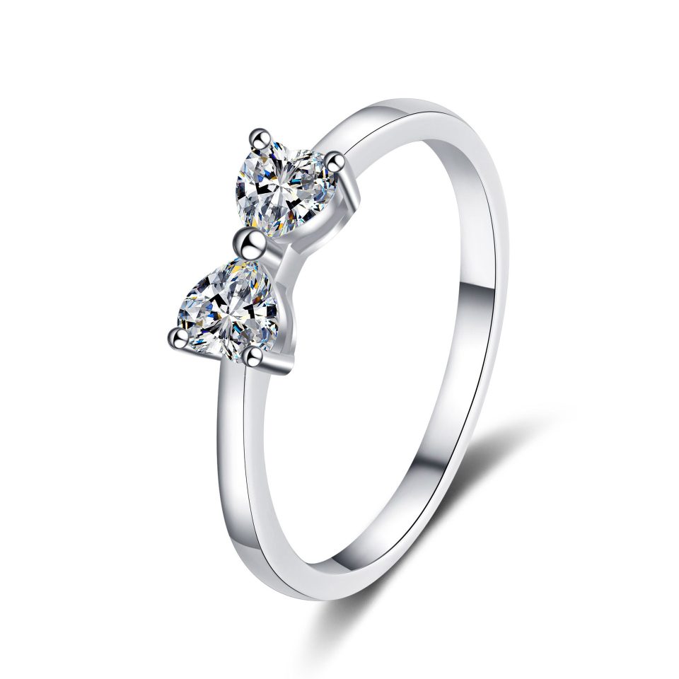 0.6ct "Two Hearts" Moissanite Ring - 925 Sterling Silver Solitaire Band