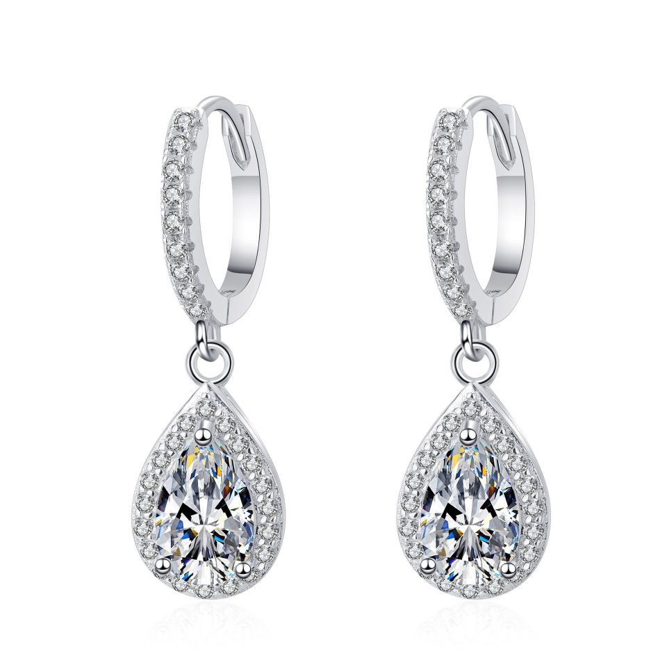 Pear-Cut Halo Moissanite Drop Hoop Earrings - 925 Sterling Silver, 1ct Per Ear