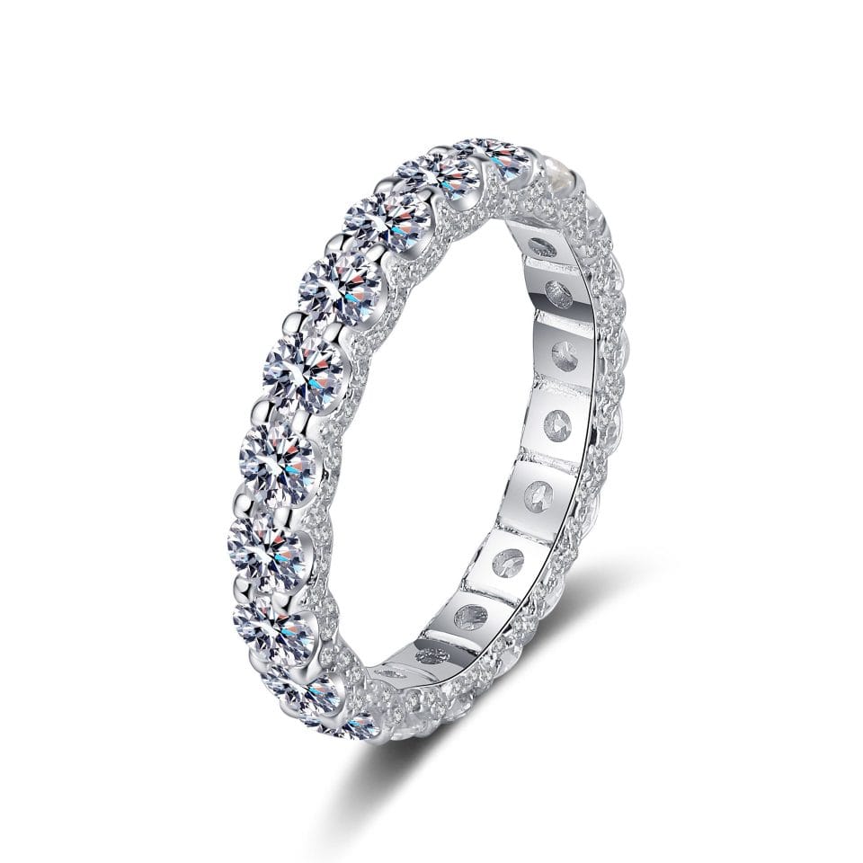 2.10ct Round Moissanite Cluster Ring | 925 Sterling Silver Pavé Band