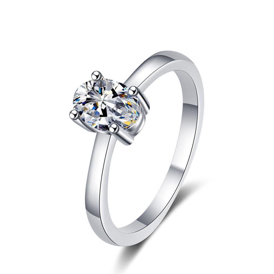 Classic Oval Solitaire Ring | 925 Silver Four-Prong Setting (1ct)