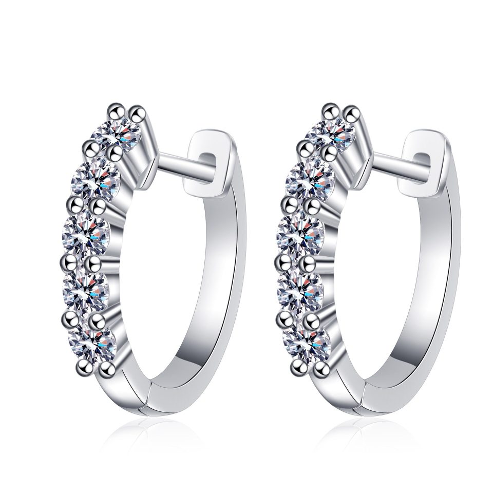 Half Pavé Round-Cut Moissanite Huggie Hoop Earrings - 925 Sterling Silver, 0.5ct Per Ear