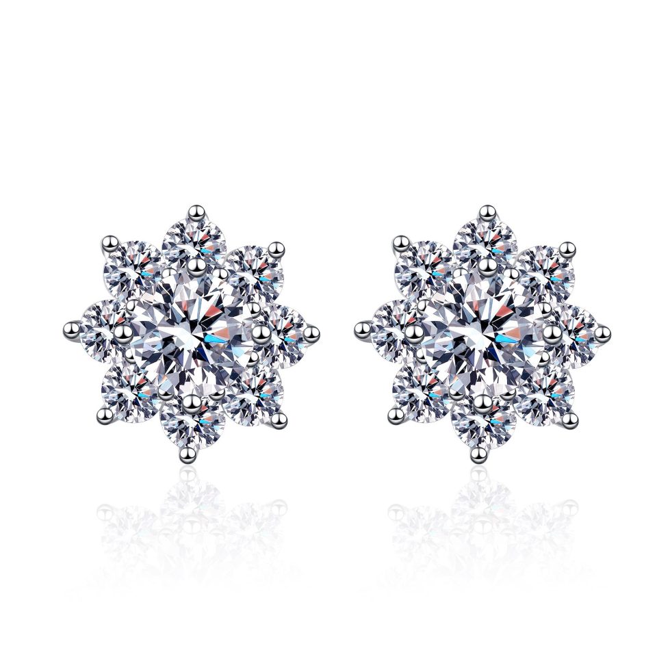 Snowflake Halo Moissanite Stud Earrings - 925 Sterling Silver, 0.5ct / 1ct Per Ear
