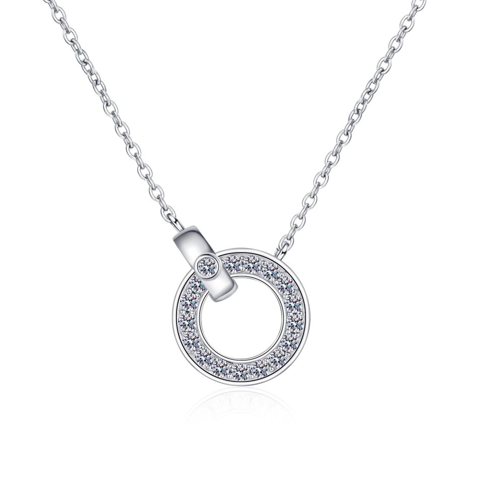Double Circle Moissanite Pendant Necklace - 925 Sterling Silver, 0.4ct Total