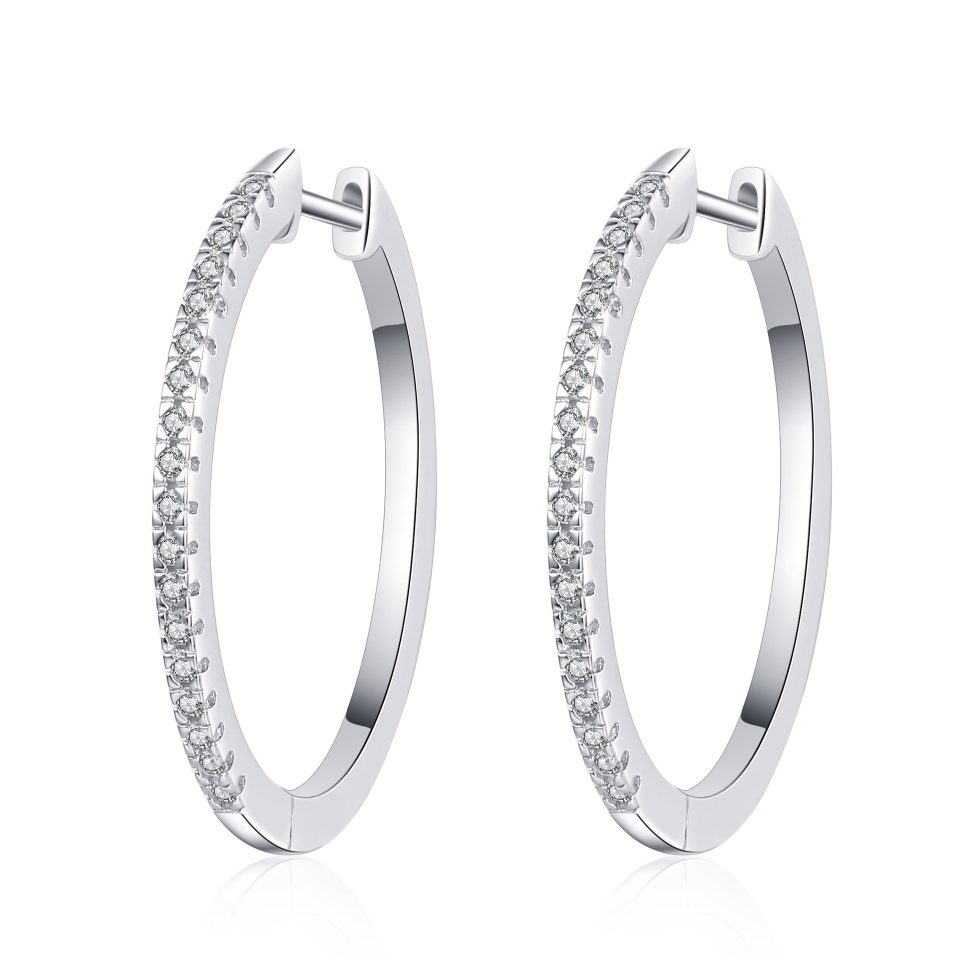 Large Single-Row Pavé Moissanite Hoop Earrings - 925 Sterling Silver, 0.27ct Per Ear