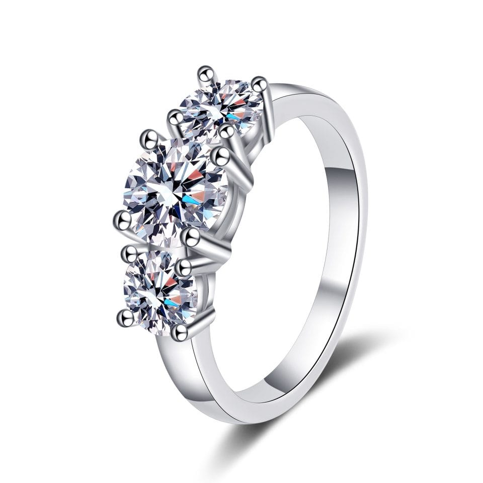 Classic Three-Stone Ring (2ct) | 925 Silver Round Moissanite
