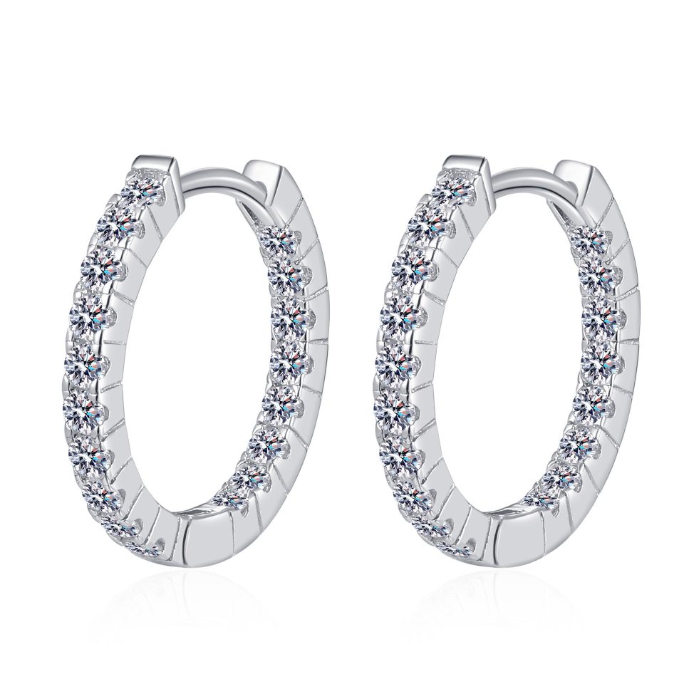 Full Pavé Moissanite Huggie Hoop Earrings - 925 Sterling Silver, 0.45ct Per Ear