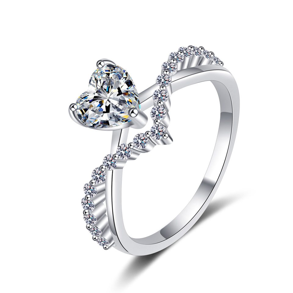 1ct Heart-Shaped Solitaire Ring | 925 Sterling Silver with Pavé Band