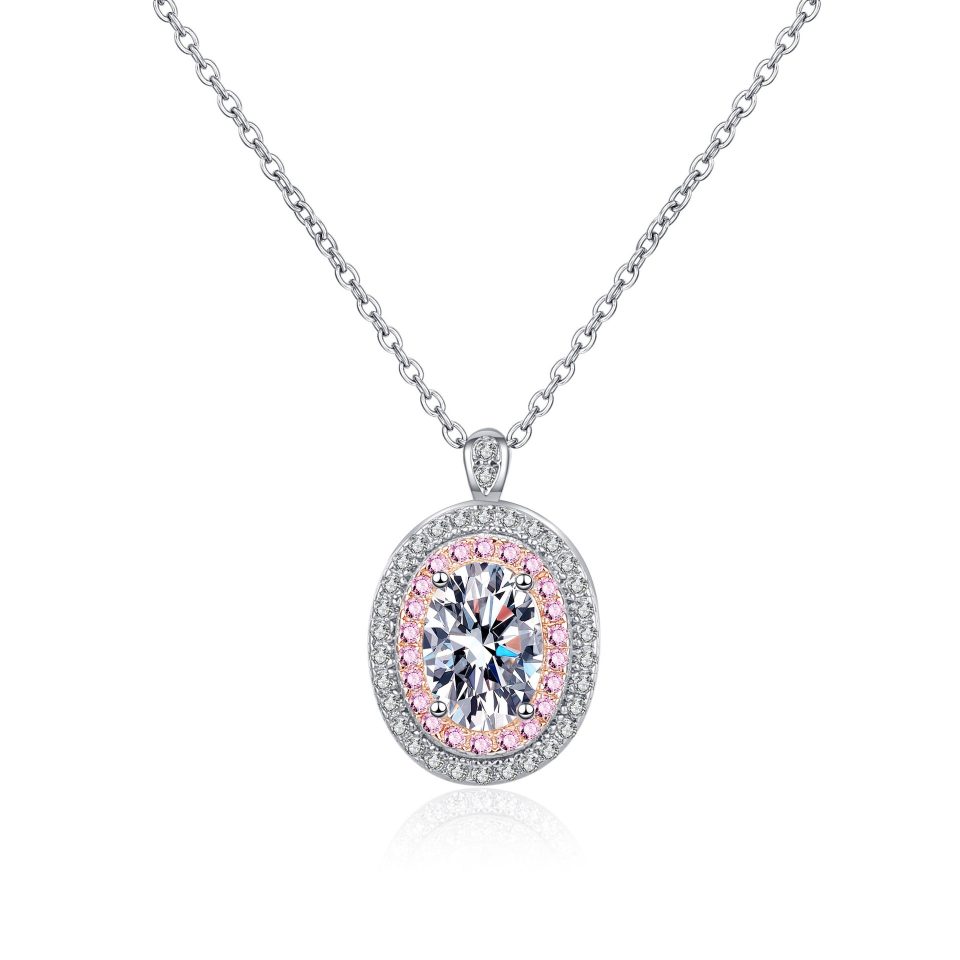 Oval-Cut Double Halo Pendant - 925 Sterling Silver, 1ct Center Stone