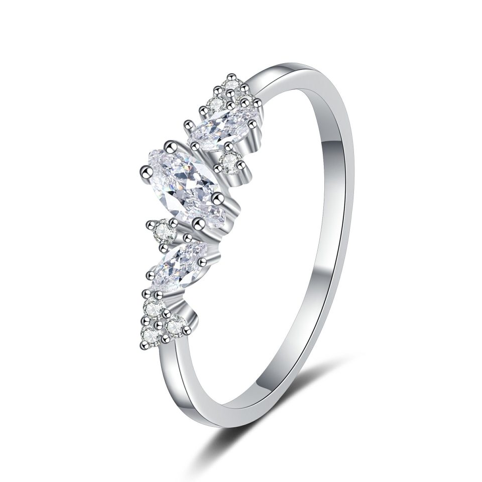 0.58ct Marquise Moissanite Ring - 925 Sterling Silver Cluster Band