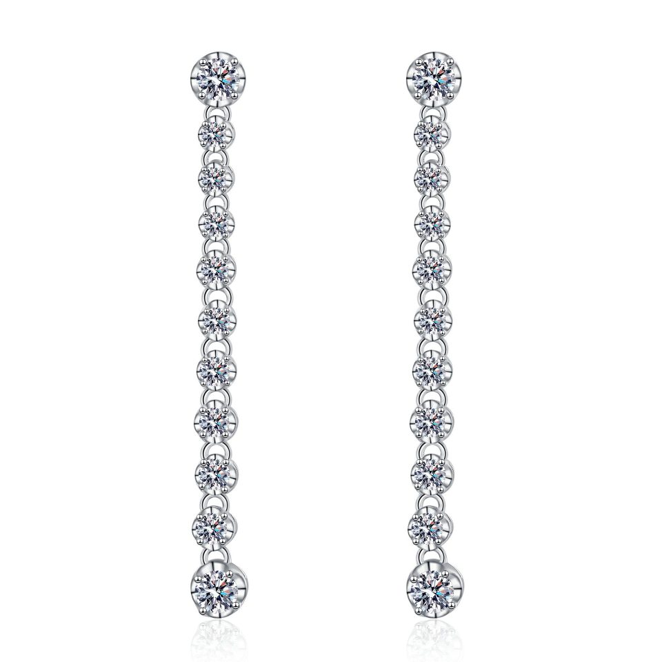 Linear Graduated Drop Moissanite Threader Earrings - 925 Sterling Silver, 1ct Per Ear