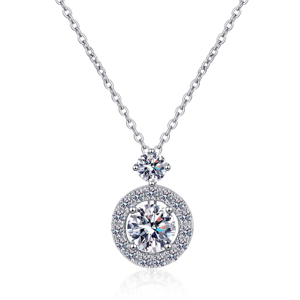 Two-Tier Double Halo Pendant Necklace - 925 Sterling Silver, 1.3ct Total