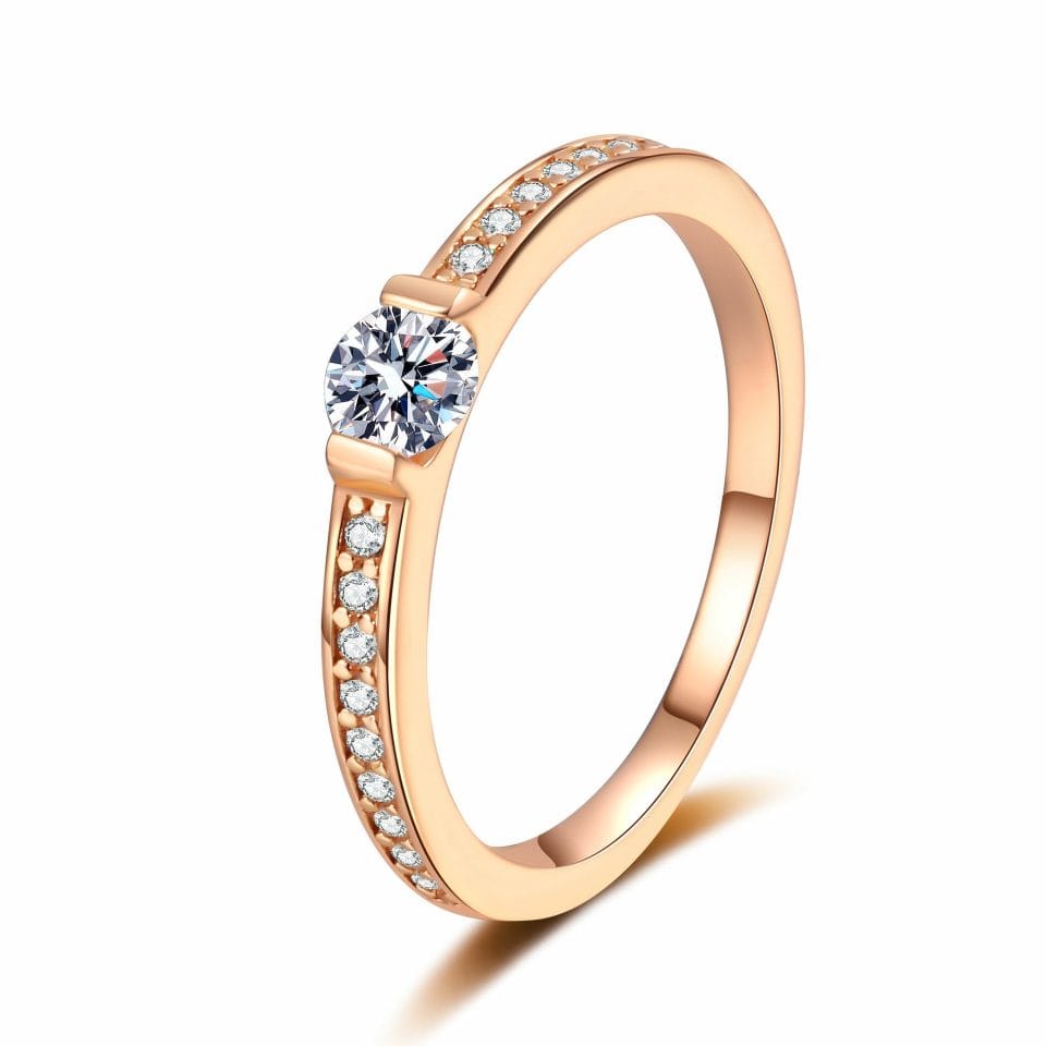 Champagne Gold Solitaire Ring (0.3ct) | 925 Silver Round Moissanite