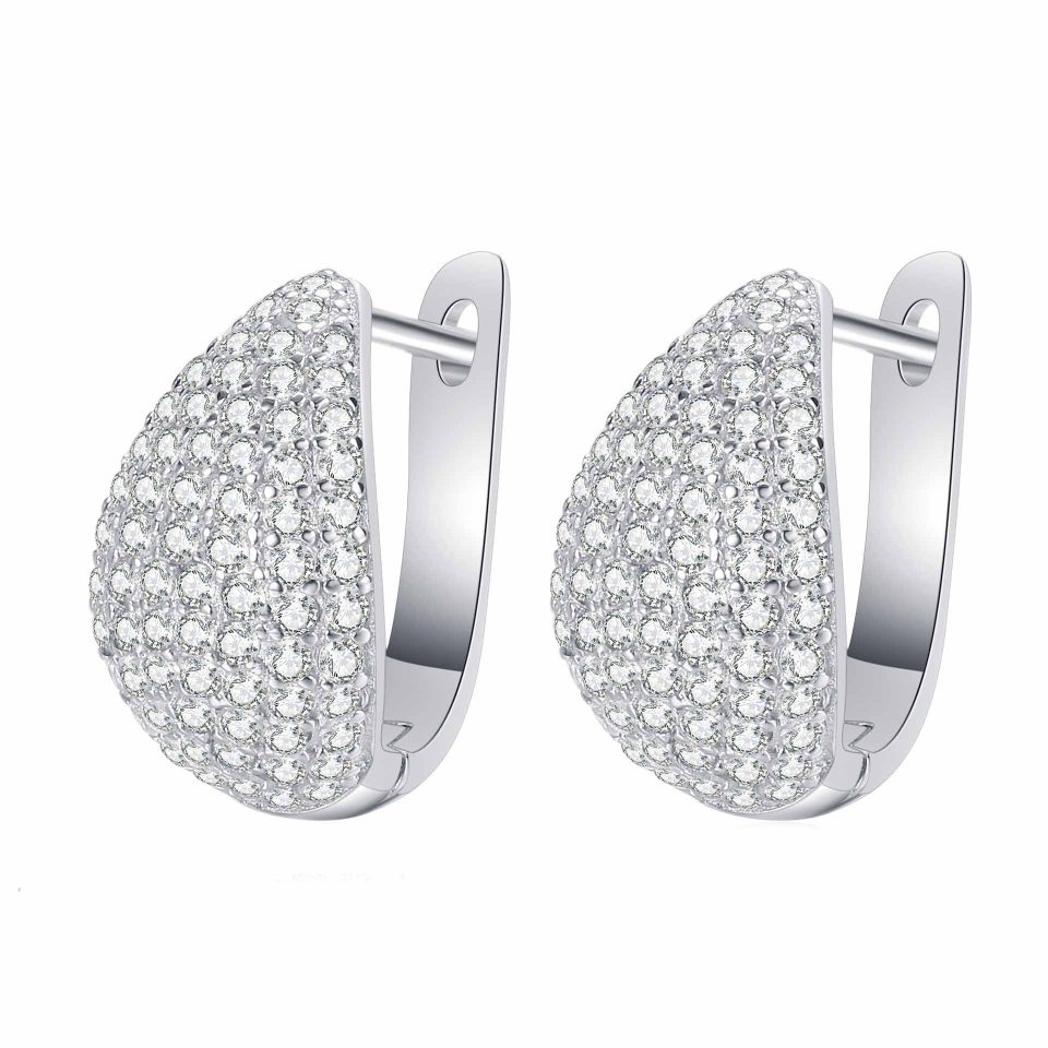 0.65ct Total 64 Stones Pave Teardrop Huggie Hoop Earrings