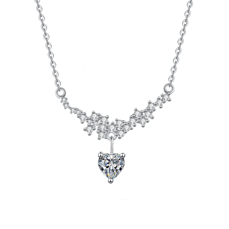 1ct Heart Cut Moissanite Drop Star Cluster Choker Necklace | 925 Sterling Silver