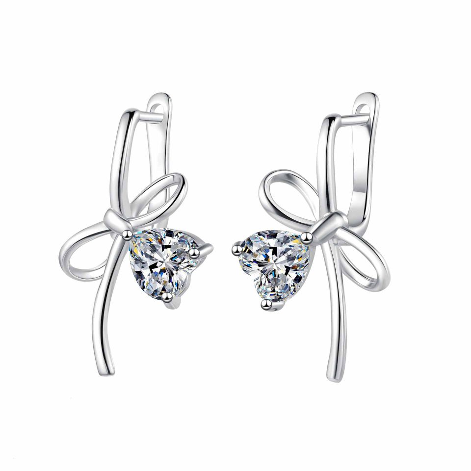 1ct Heart Moissanite Bow Knot Leverback Drop Earrings | 925 Sterling Silver