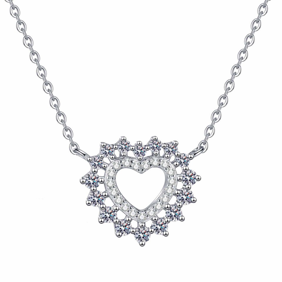 0.68ct Total Hollow Heart Star Burst Moissanite Choker Necklace | 925 Sterling Silver