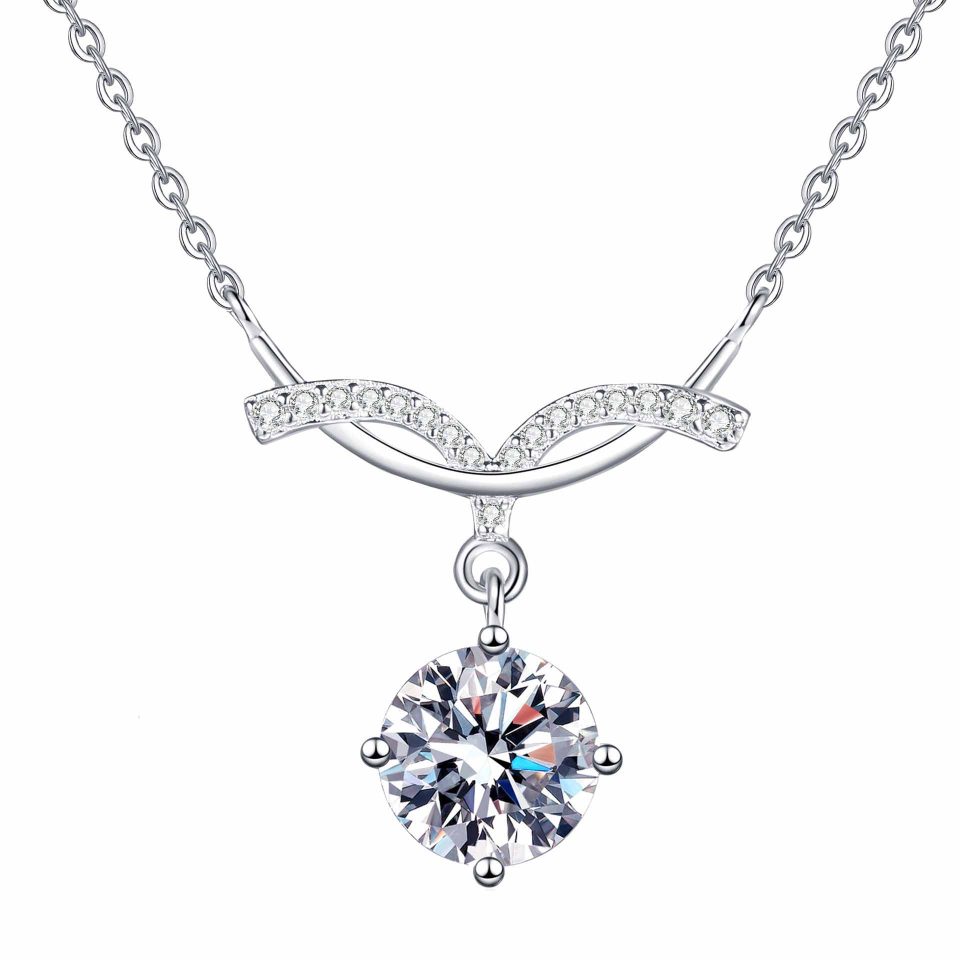 2ct Round Floating Drop Pavé Wing Clavicle Necklace | 925 Sterling Silver