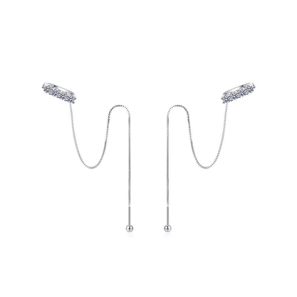 0.4ct Multi-Stone Ear Cuff Threader Chain Earring | 925 Sterling Silver