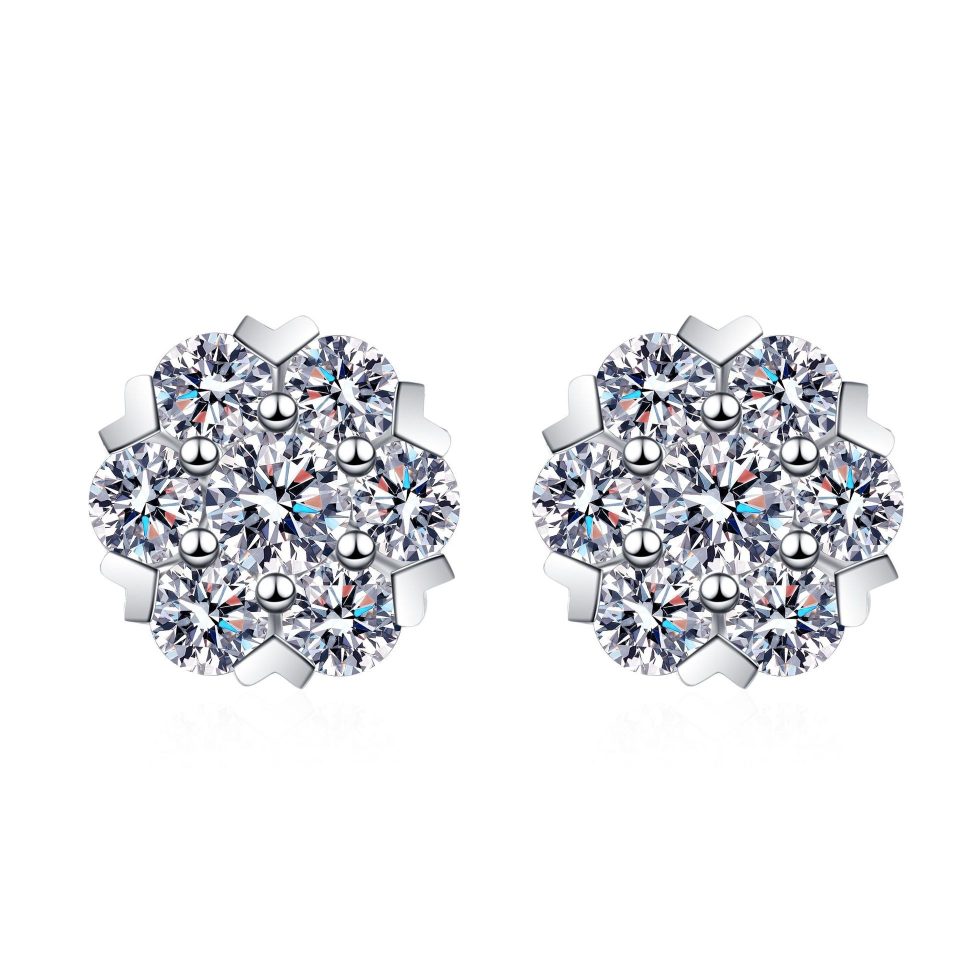 0.8ct Total Floral Cluster Round Moissanite Stud Earrings | 925 Sterling Silver