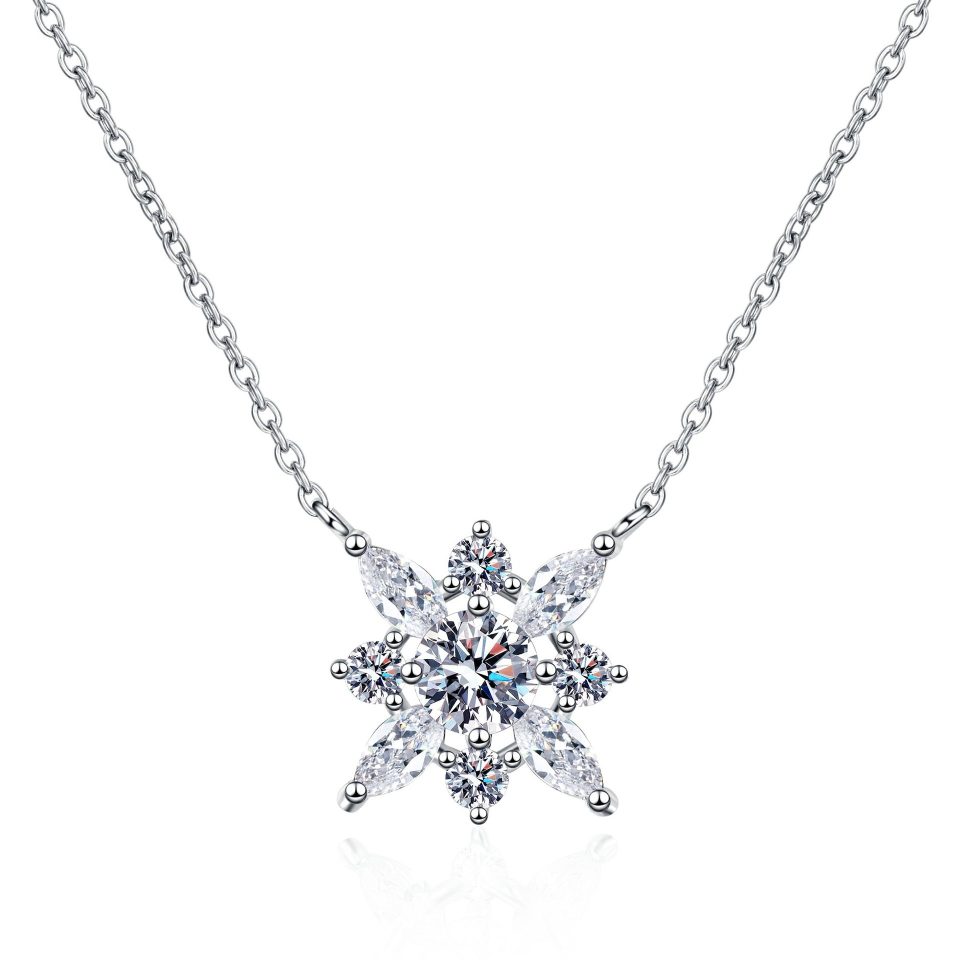 0.5ct Round Center Multi-Cut Snowflake Moissanite Pendant Necklace | 925 Sterling Silver