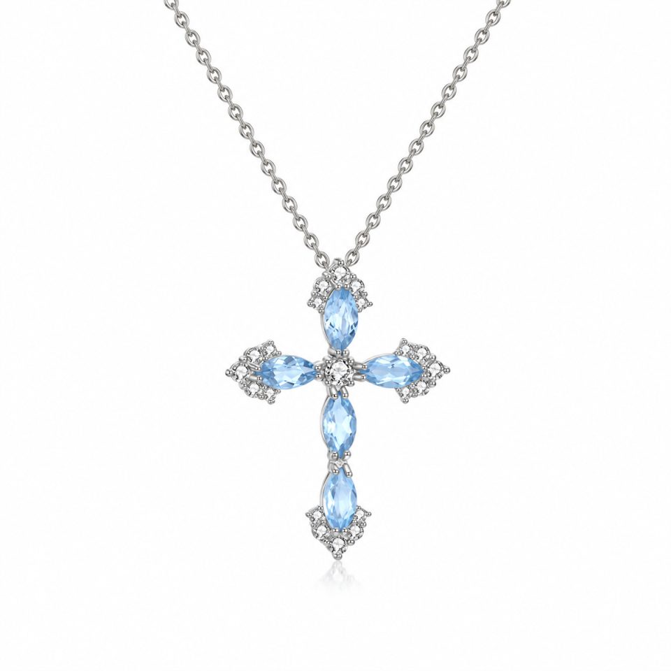 Vintage Lace Cross Pendant Necklace | Marquise Cut Natural Gemstone Necklace
