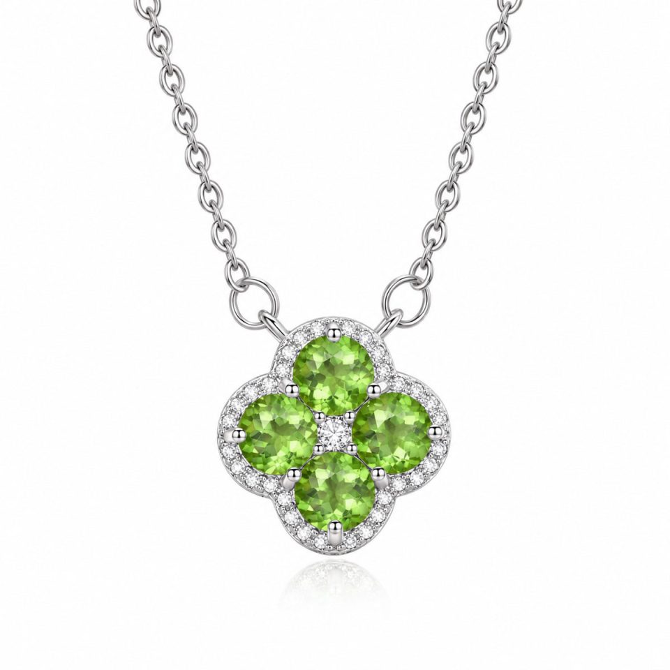 Four Leaf Clover Pendant Necklace | Natural Gemstone Clover Necklace
