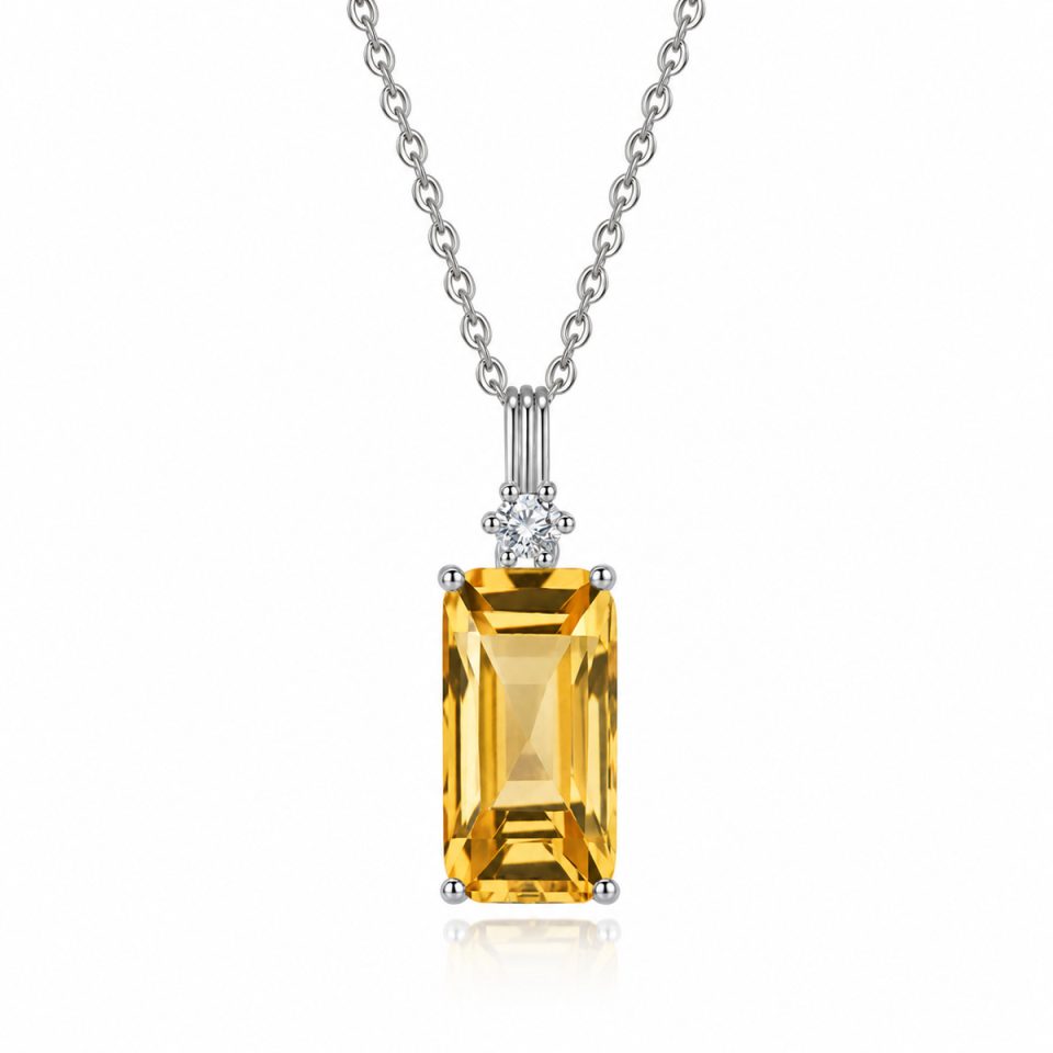 Emerald Cut Rectangular Natural Gemstone Pendant Necklace