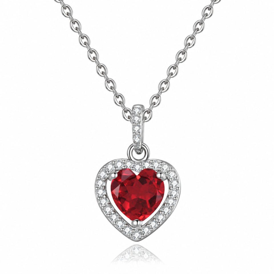 Heart Halo Natural Gemstone Pendant Necklace