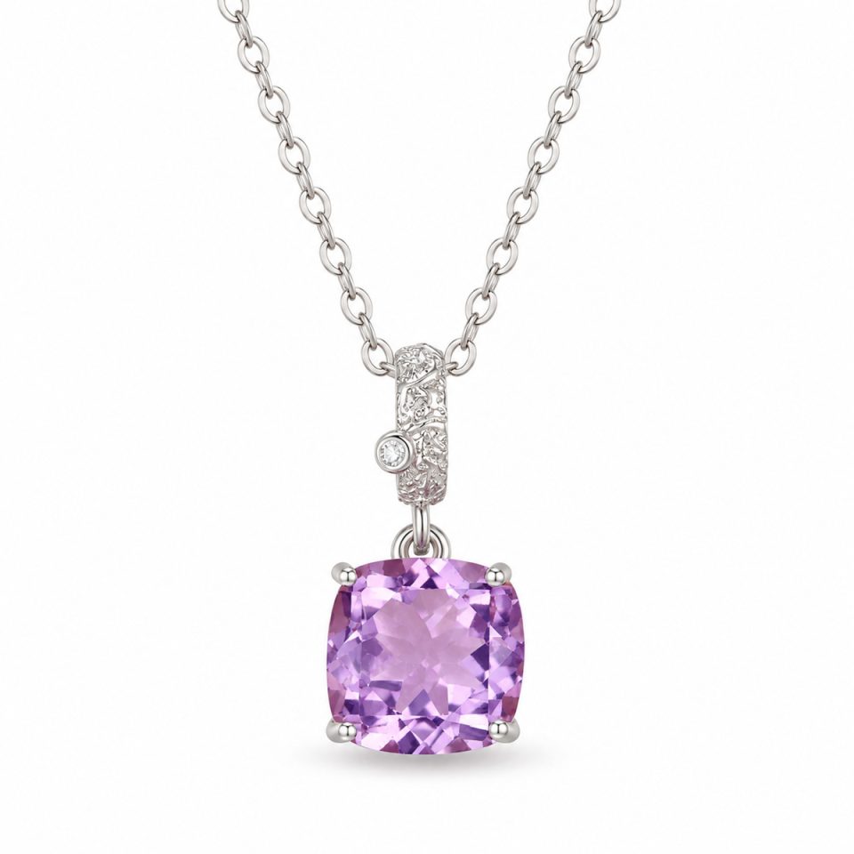 Cushion Checkerboard Cut Natural Gem Pendant Necklace | Silver & Gold Chain