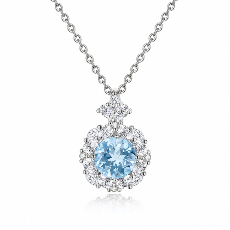 Luxury Floral Halo Crown Natural Gem Pendant Silver Necklace