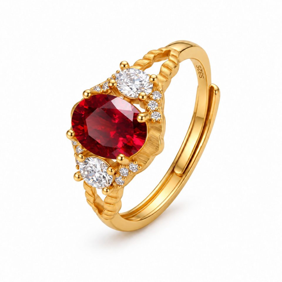 Vintage Twisted Band Oval Halo Cluster Open Ring | Gold & Silver
