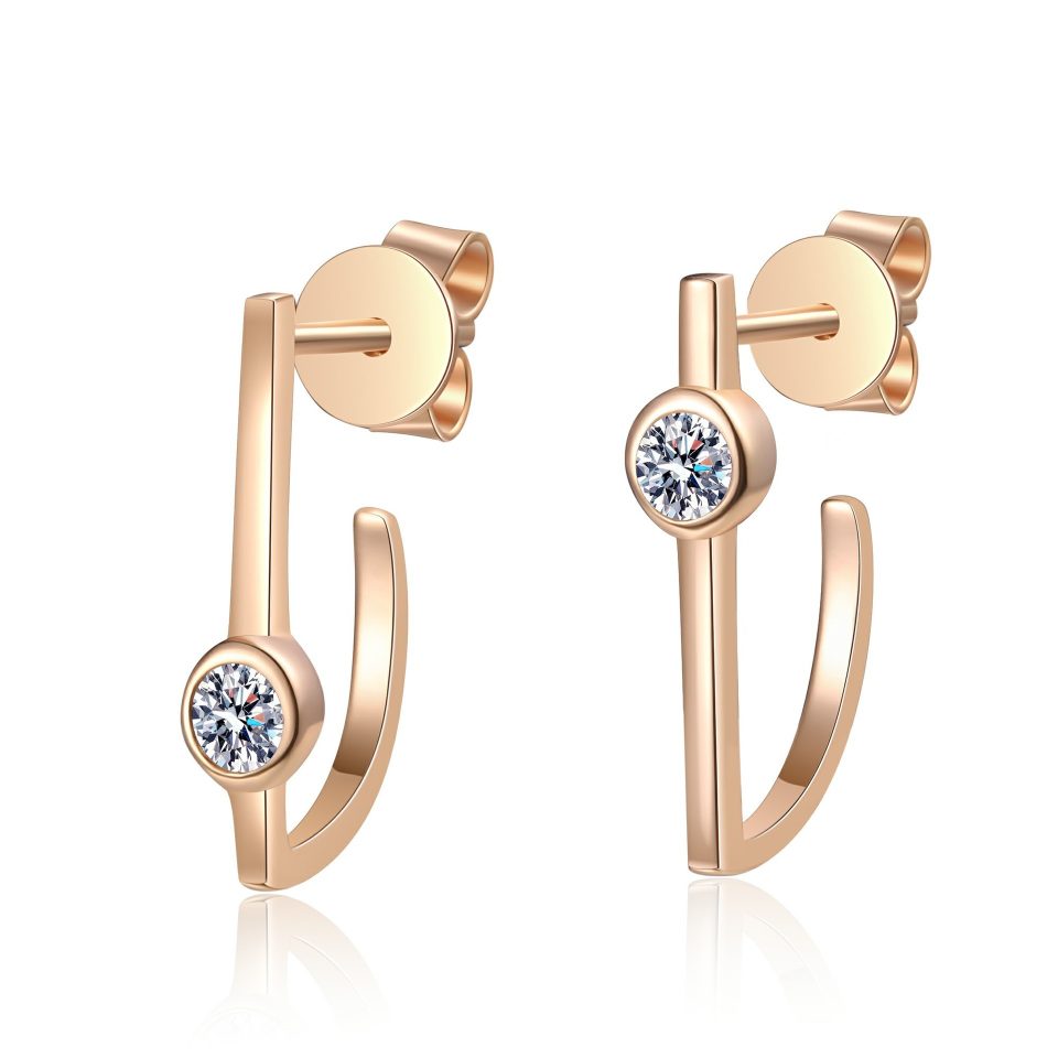 0.1ct Bezel Set Curved Open C Stud Earrings | Rose Gold Plated