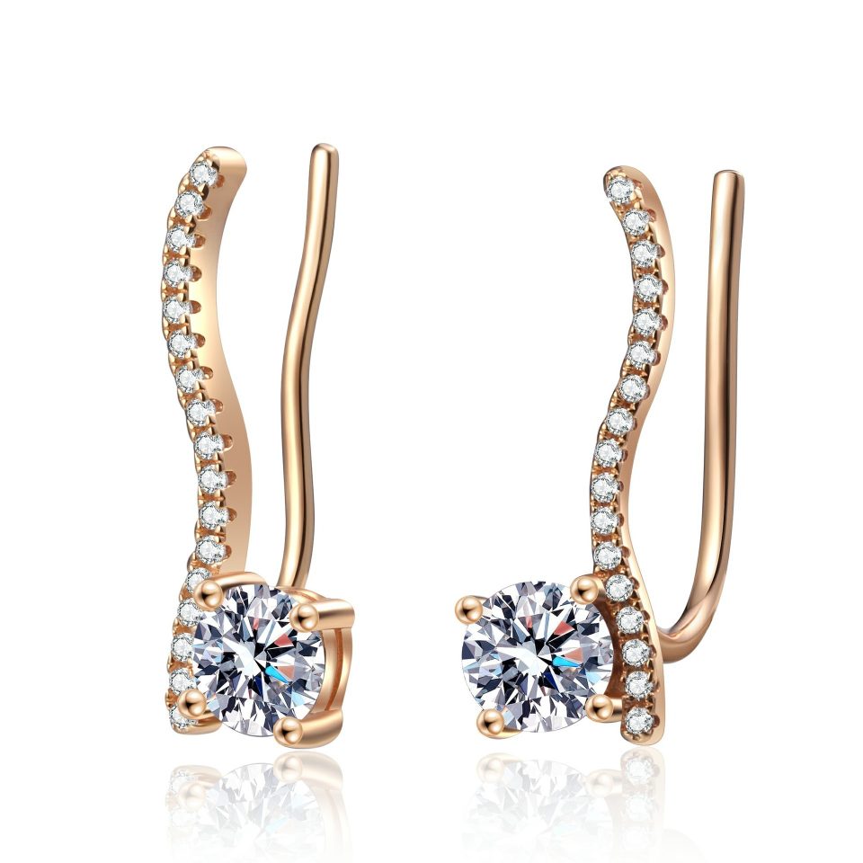 0.5ct Center Moissanite Curved Pavé Hook Earrings | Rose Gold Plated