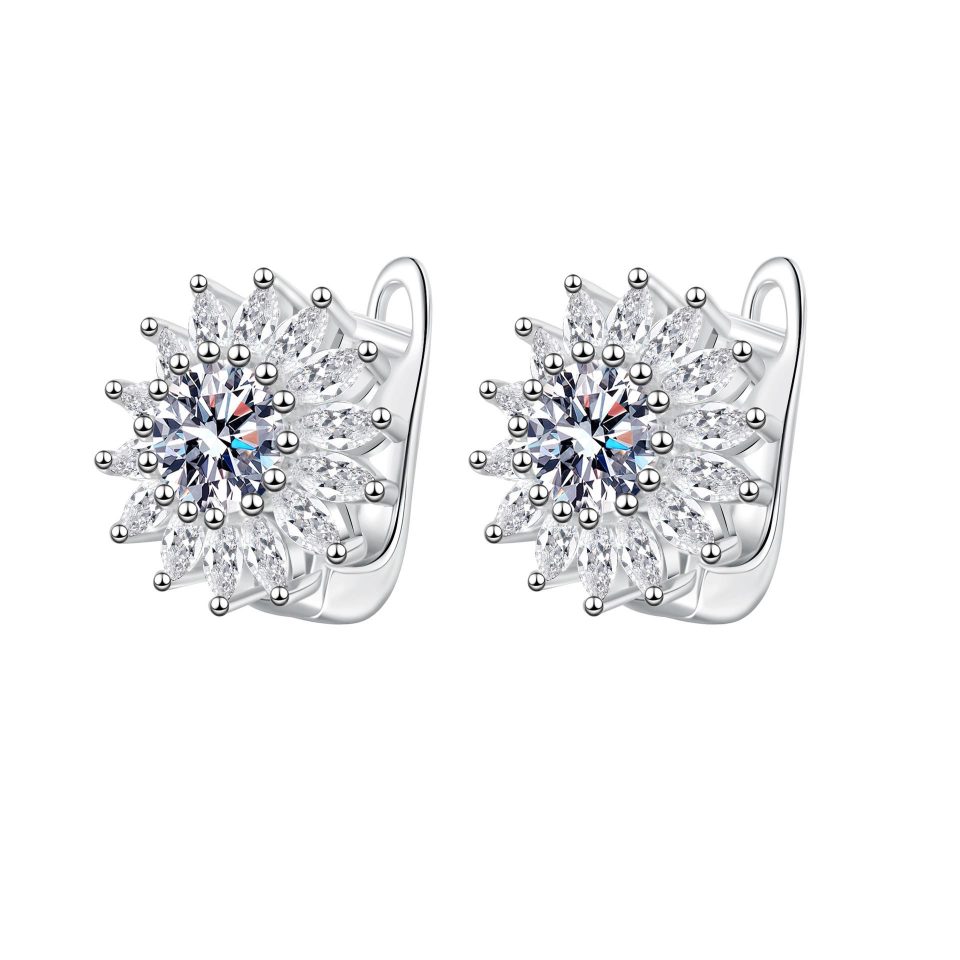 0.5ct Sunflower Marquise Halo Moissanite Huggie Earrings