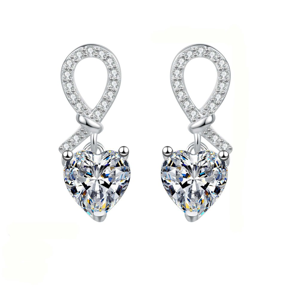 1ct Heart Cut Moissanite Twisted Pavé Hoop Dangle Earrings