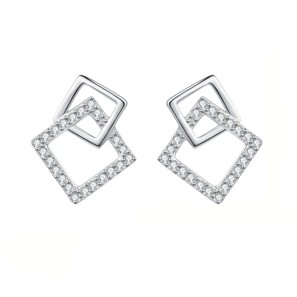 0.13ct Paved Interlocking Square Huggie Hoop Earrings