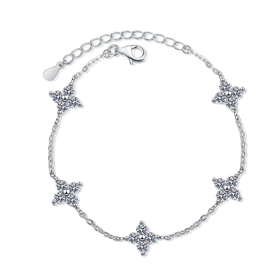 2ct Total Five Four-Leaf Clover Moissanite Station Bracelet