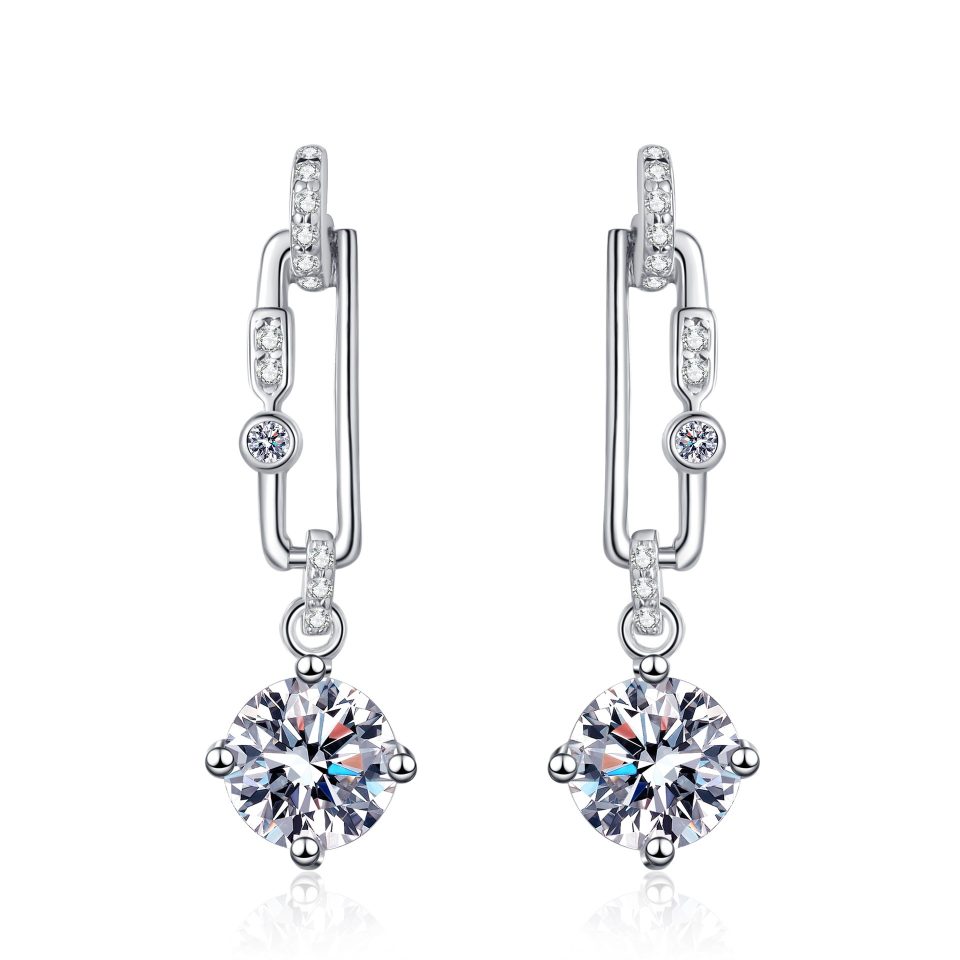 0.5ct / 1ct Round Moissanite Paperclip Link Dangle Hoop Earrings