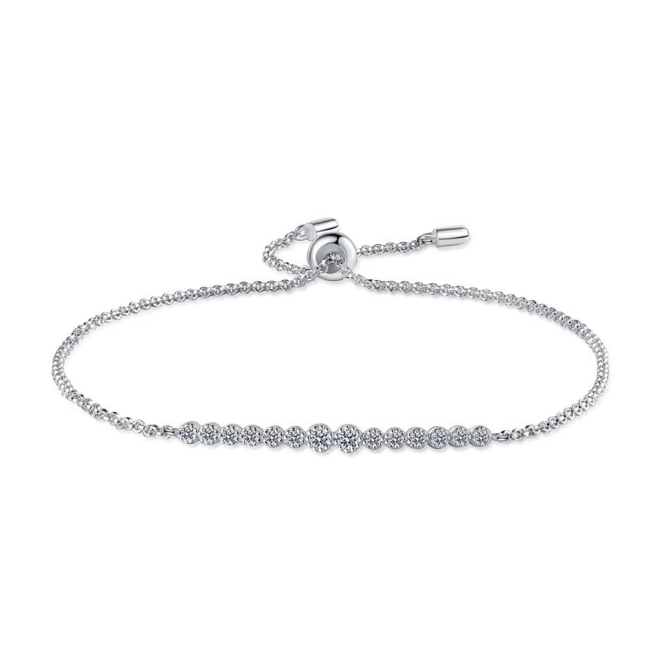 0.22ct Total Round Moissanite Slider Adjustable Tennis Bracelet | Silver & Rose Gold