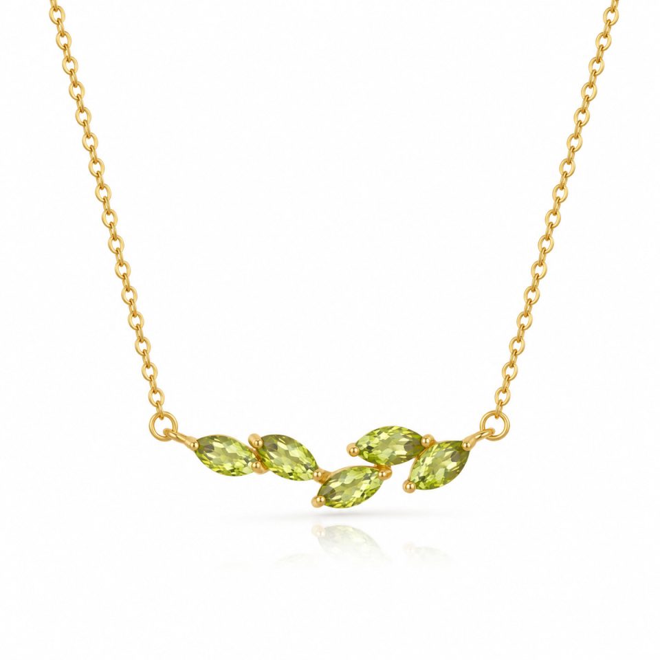 Dainty Marquise Natural Stone Leaf Bar Necklace Solid & Multicolor Gem Choices