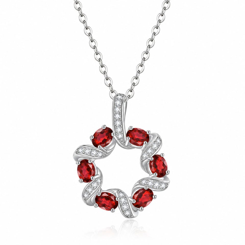 Twisted Wreath Circle Pendant Necklace with Oval Natural Gemstones