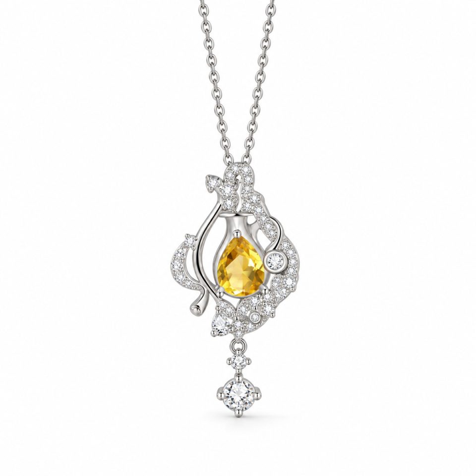 Vintage Royal Palace Style Teardrop Natural Gemstone Pendant Necklace