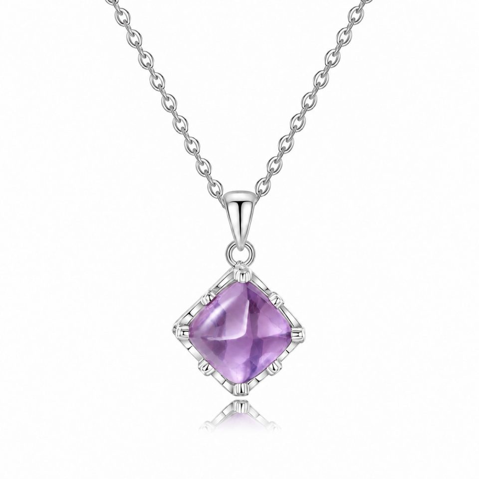 Cushion Sugarloaf Cut Amethyst Jewelry Set, Choose Necklace / Ring / Earrings