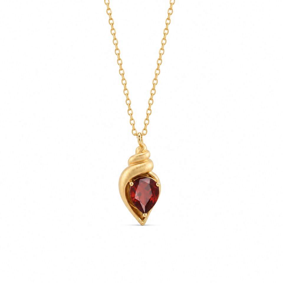 Brushed Conch Pear Cut Natural Gem Pendant Necklace, Gold & Silver Two Tone