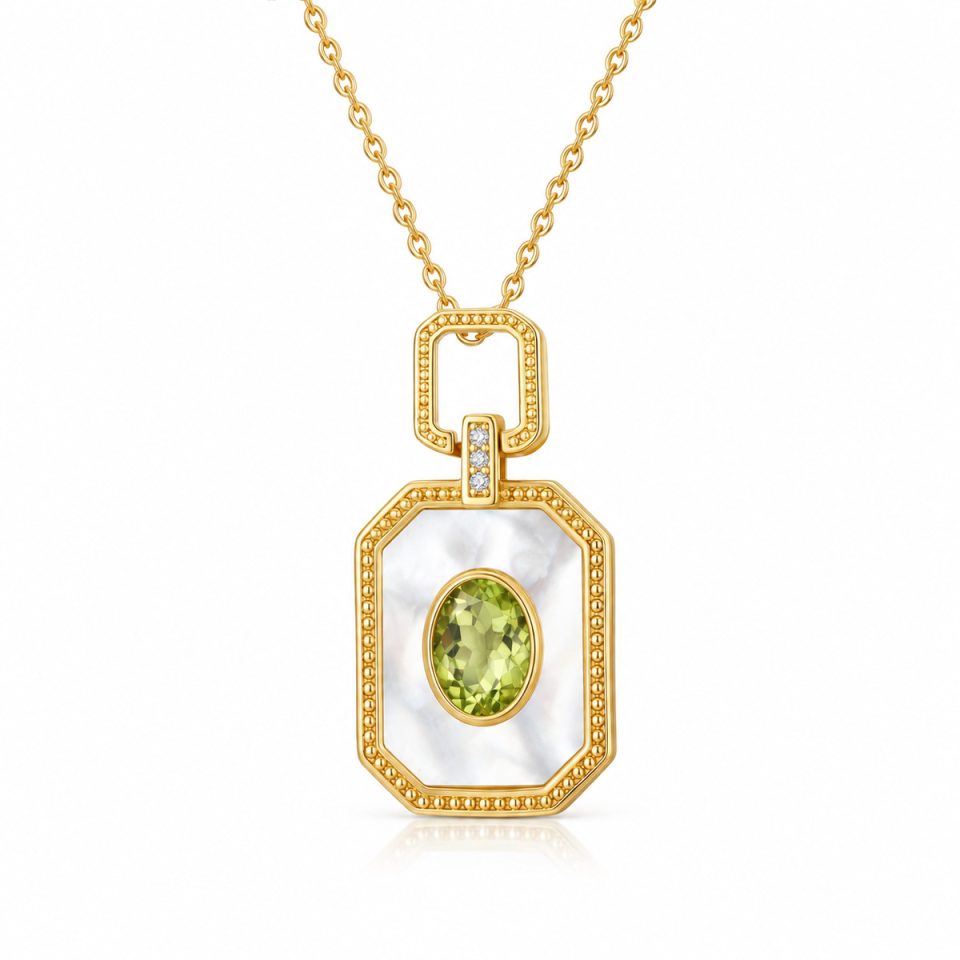 Natural Gemstone White Mother of Pearl Tag Pendant Necklace