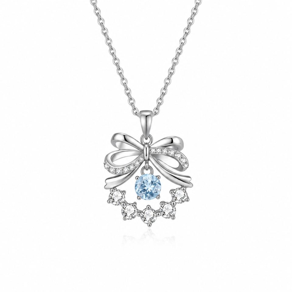 Bow Knot Pendant Necklace, Dangle Natural Gemstone Wreath Jewelry