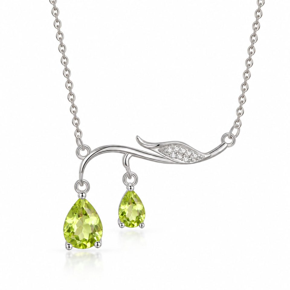 Twig Branch Pendant Necklace, Double Dangle Teardrop Natural Gemstone Jewelry