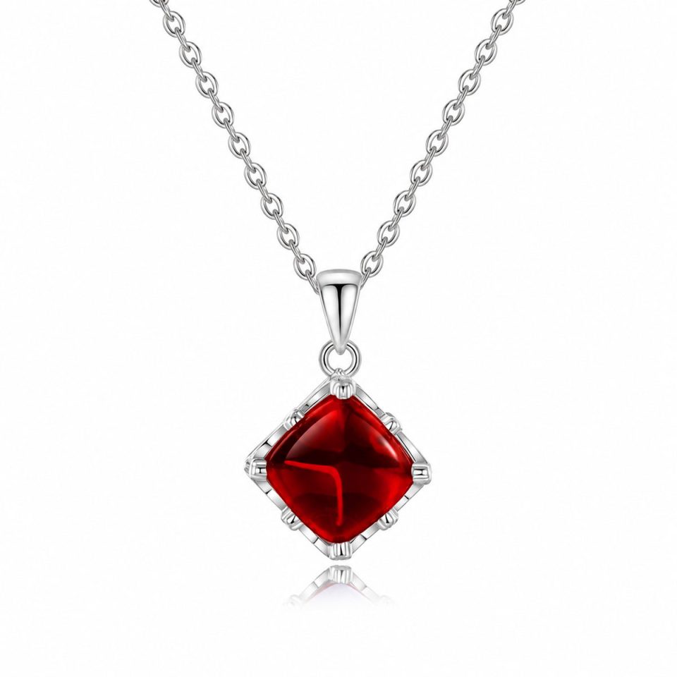 Garnet Sugarloaf Cut Jewelry Set, Necklace / Ring / Earrings Available