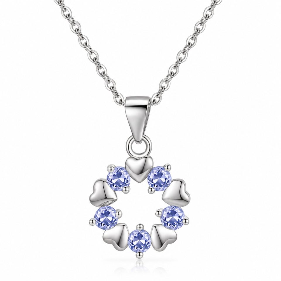 Heart Wreath Round Natural Gemstone Pendant Necklace